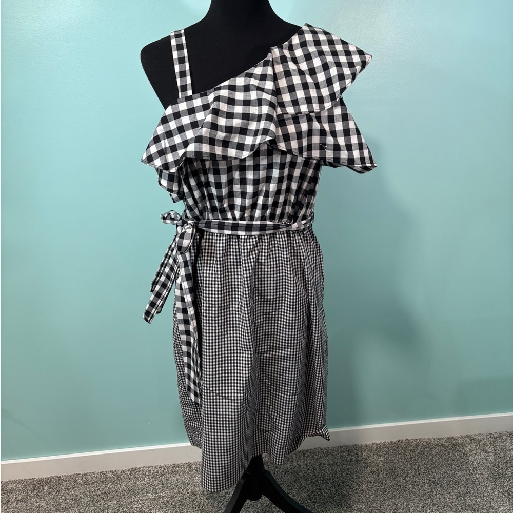 Calvin Klein Women's Gingham One-Shoulder Flounce Dress - Black/White
Lot J